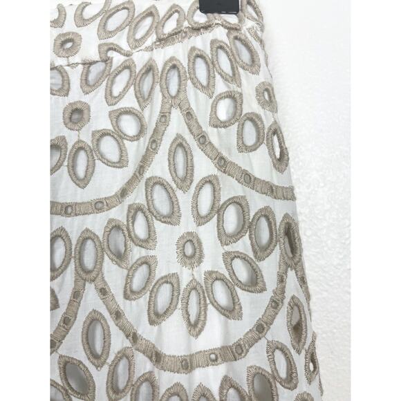 PINKO Size 6 White Tan Eyelet Embroidered Long Maxi Skirt Scalloped Hem - Picture 3 of 15